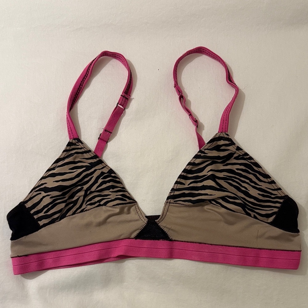 XiRENA Zebra Pattern Bralette with Pink Accents